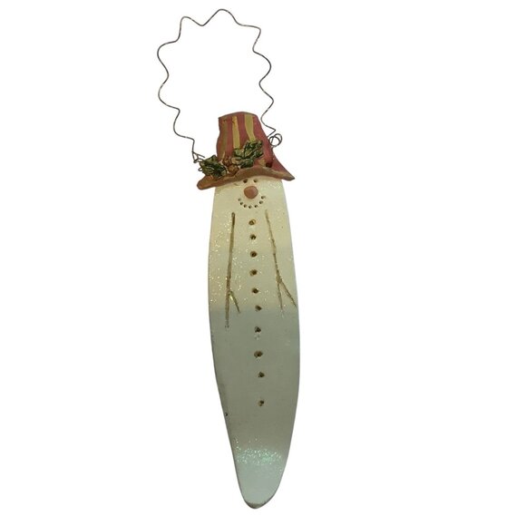 Snowman Ornament With Wire Hanger 10” Tall Clay Ceramic Christmas Holiday - Picture 1 of 4